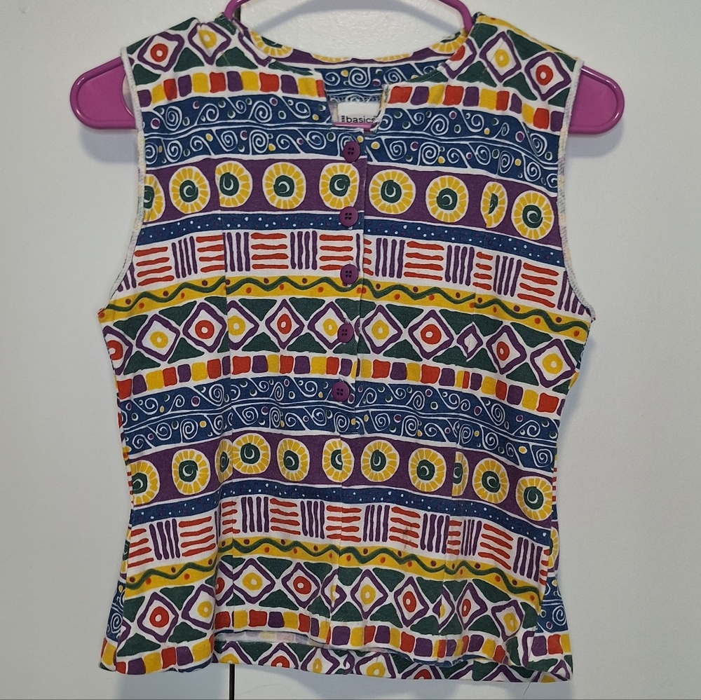 Trend Basics Vintage Abstract Multicolor Top Geometric Pattern